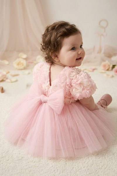 Baby Animals Baby Girl Birthday Party Wedding Dress Short Sleeve Sleeveless R...