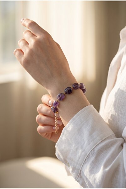 Mijja Genuine Natural Stone Women's Bracelet, Tarnish Resistant, Lacquer Coat...