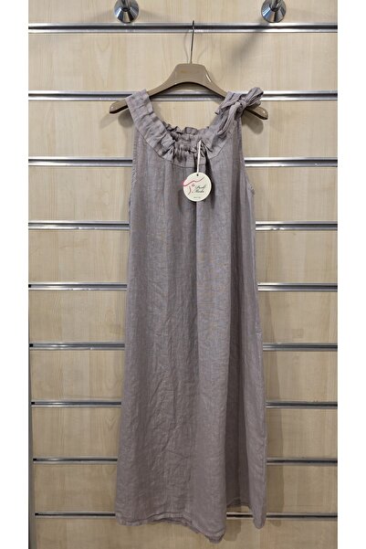 Park Moda Rochie din in italiană cu mâneci scurte, guler încrețit, lungime midi