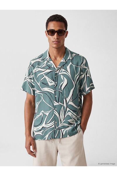 LC Waikiki Lcw Vision Petrol Regular Fit Patterned Viscose Men's Shirt