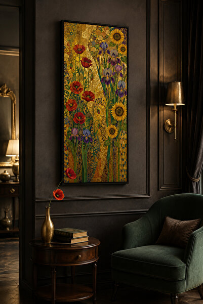 FourArts Gustav Klimt Çiçek Bahçesi Ahşap Tablo | UV Baskı | Siyah Çerçeveli ...