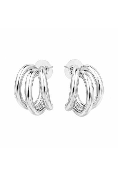 POSEİDONS JEWELLERY Silver Color Triple Hoop Earrings Minimal Bold Form Women...
