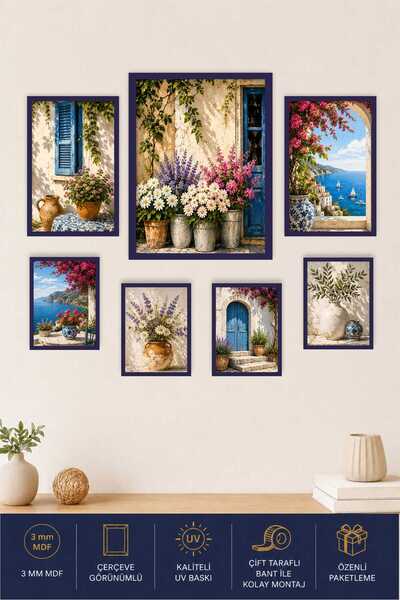 UNT Mediterranean Garden 7-Piece Mdf Wall Painting Set |   Frame-Like Uv Prin...