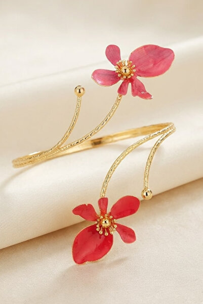 Jaida Moda Women's Floral Figured Sleeve Pazu Bracelet Adjustable