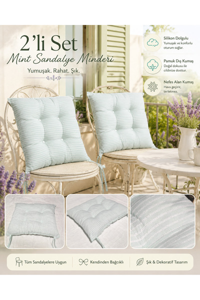 UYKUPEREST Pastello 2-Piece Chair Cushion 40X40 Lace-Up Puffy Cotton Washable...