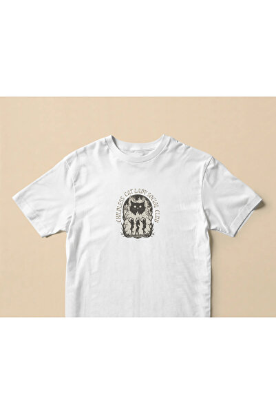 buzagi Childless Cat Lady Social Club Regular Unisex White T-Shirt