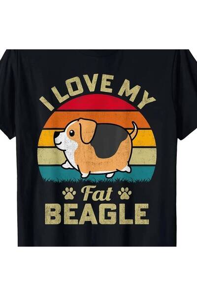 1001 Line تي شيرت مطبوع عليه عبارة "I Love My Fat Beagle Dog Funny Saying" مق...