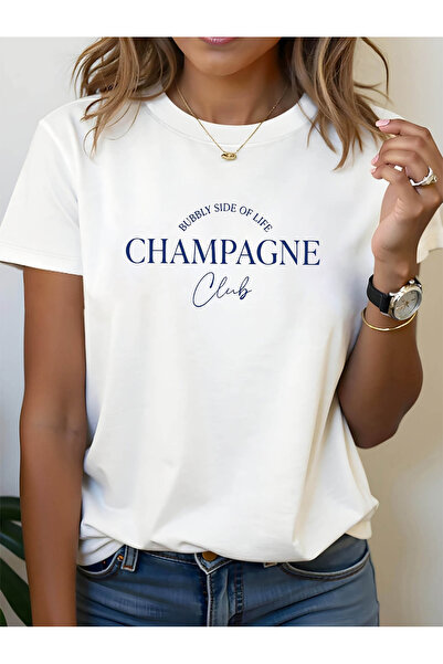 212Wear BUBBLY SIDE OF LIFE CHAMPAGNE Club Printed Women'S Round Neck Short S...