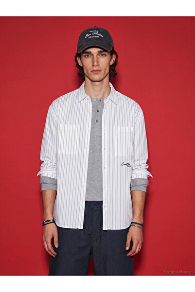 LC Waikiki Nevavm Farkıyla Relax Fit Striped Embroidered Men's Shirt