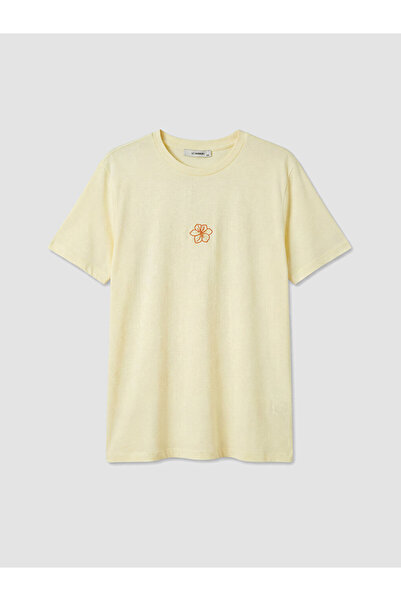 LC Waikiki Lcwaikiki Petite Yellow Floral Embroidered 100% Cotton Women's T-S...