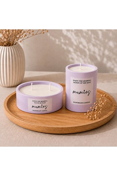 MUMİOS Sandal Ağacı Kokulu Mum, Dekoratif Beton Mum Ikili Set