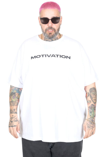 ModeXL Mode XL Large Size T-Shirt Bıs Yaka Wanted U26113 White