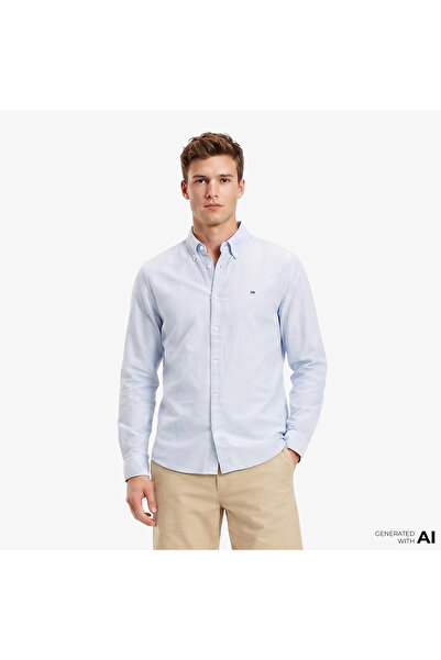 Tommy Hilfiger Linen Erkek Mavi Gömlek