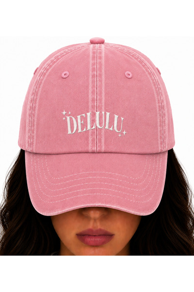 WeavedCo Delulu White Embroidered Hat, Dreamer Vintage Washed Baseball Cap (D...