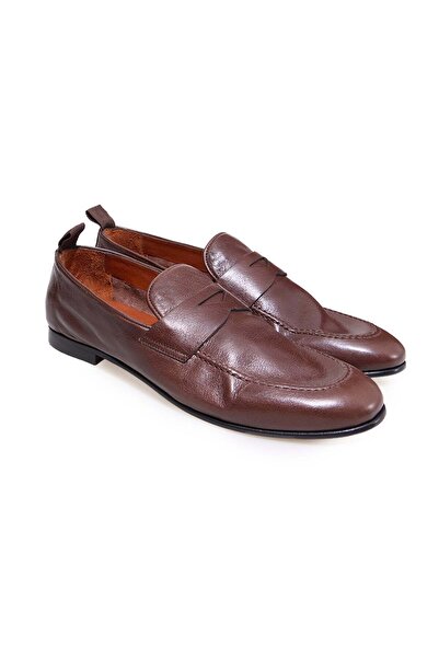 FRANCO CALVANI Brown Laceless Genuine Leather Men's Shoes