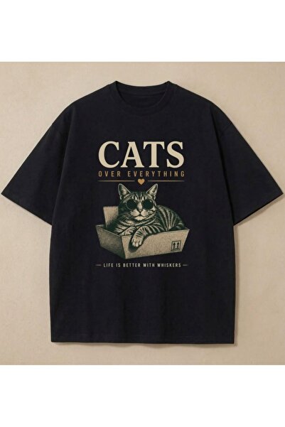 Vordevia Cats over Everything Printed Cotton Oversize T-Shirt
