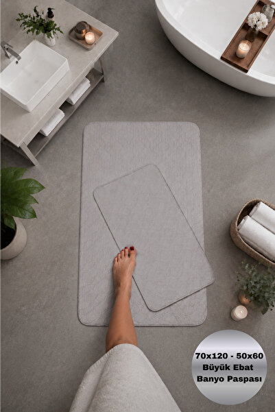 Dokumacıoğlu Velura Gray Non-Slip Base Machine Washable 70X120 50X60 Soft Sur...