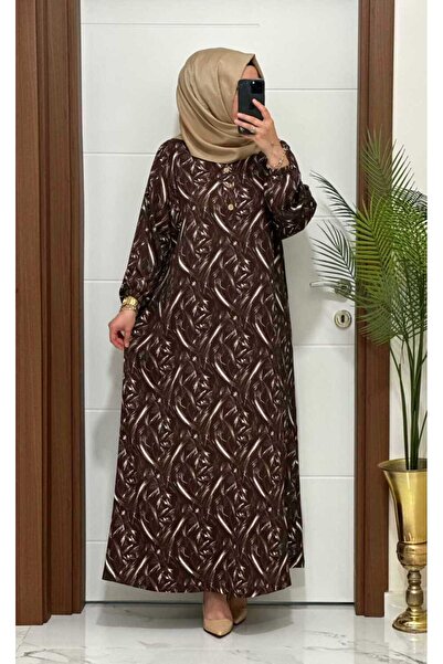 MODA ALMİRA 6235 K100 KAHVE ÖNÜ DÜĞMELİ BATTAL BEDEN BÜRÜMCÜK ELBİSE