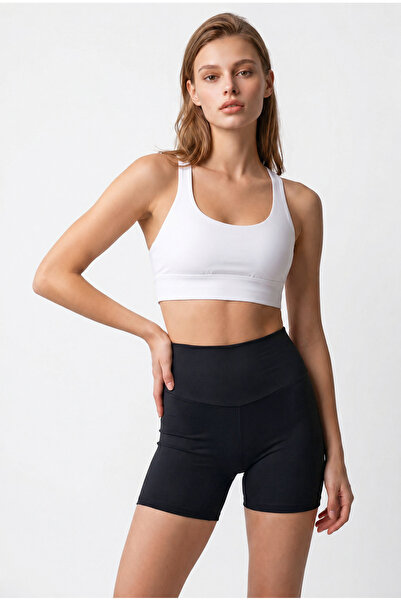 Mixray 2137 Women's Sports Casual High Waist Gathering Shorts Leggings Black
