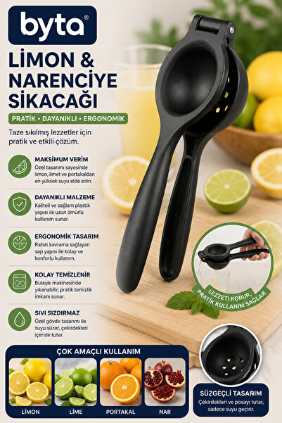 BYTA Manual Lemon Squeezer Citrus Press with Strainer Ergonomic Fruit Juicer ...