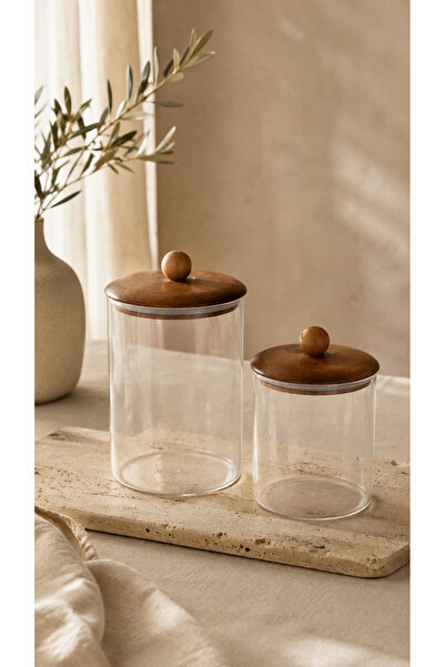 Mottogo Acacia Lid Glass Jar Set of 2 – 1150 ml + 750 ml Storage Jars