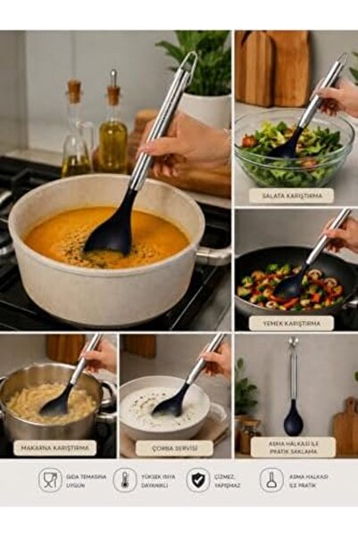 Yıldızan Silicone Serving Ladle with Stainless Steel Handle Navy Blue 34 cm 9...