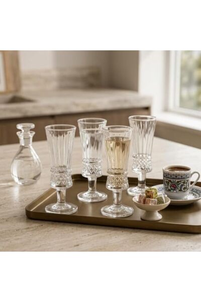 Yıldızan Edl Shop Set of 4 Glass Cups with Knotted Design, Diamond Pattern, a...