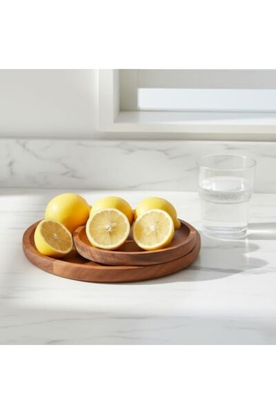 Yıldızan Msa Shop Set of 2 Natural Acacia Wood Round Serving Plates and Snack...
