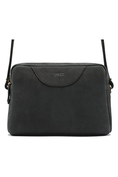 Orez Amber Women’s Genuine Leather Shoulder Bag with Adjustable Long Strap, Zip Closure and Gold-Tone Hardware – Black / Brown / Smoky