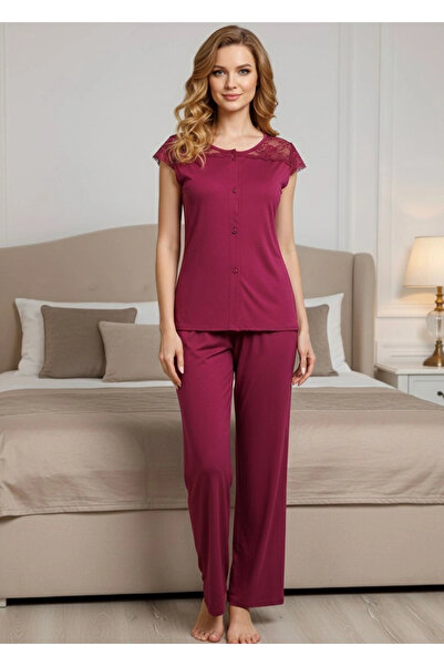 colezium Claret Red Combed Cotton Pajama Set
