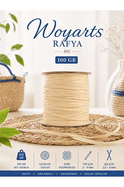 woyarts Νήμα Ράφια 100 γρ. 250 μ. για τσάντες, καπέλα, τσάντες παραλίας, καλά...