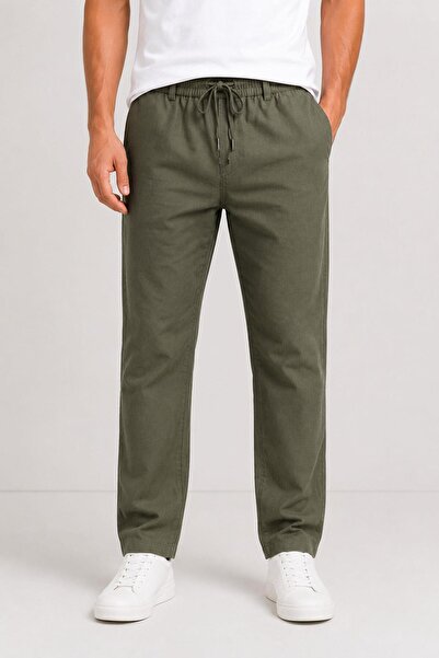 CLASSİCS MEN Ανδρικό λινό παντελόνι jogger casual με δέσιμο στη μέση 7734