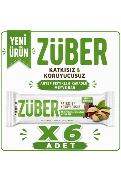 Züber Antep Fıstıklı ve Kakaolu Meyve Bar (40 g) x6 Adet