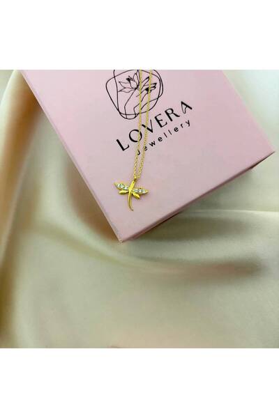 Lovera Jewellery 925 Ayar Gümüş Sertifikalı 14K Gold Renk Yusufçuk Kolye