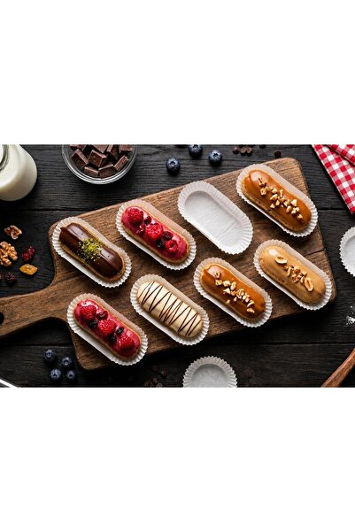 Takribi 50 Adet Beyaz Ekler Kağıdı , 24x54 MM Baklava Sunumluk , Küçük Boy Muffin Kek Kalıbı