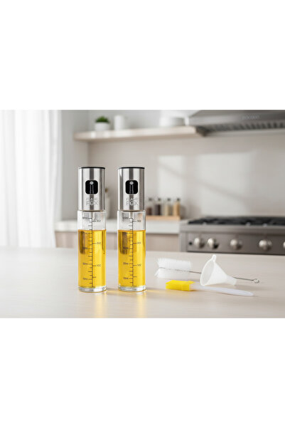 FLAMEFOX® Pulverizator de ulei 5in1– Set 2 x 100 ml, pentru ulei/oțet, cu acc...