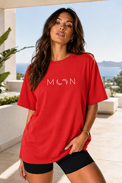 FECCY Premium Moon Printed Oversize Women's T-Shirt Cotton Oversize T-Shirt