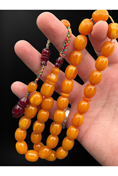 Cemhan Göksal سبحة من حجر العنبر الأصفر المضغوط من نوع هارلي، كبسولة بيضاوية ...