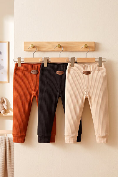 MAHFEL 3-Pack 100% Cotton Flexible Ribbed Baby Alpine Pants Unisex