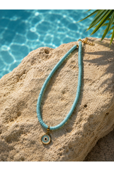 Generic Brand Alaçatı Blue Necklace with Evil Eye Charm
