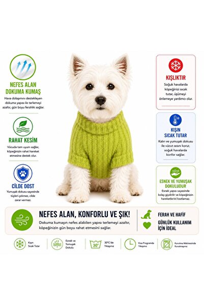 DOGİ&DOG Küçük Irk Yeşil Triko Yün Kazak Köpek Kıyafeti Kedi Kıyafeti (1-10KG)