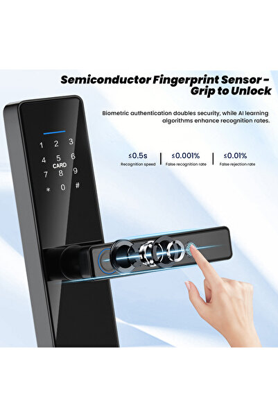 HI-FINE 5 In 1 Smart Fingerprint Door Lock Semiconductor Biometric Handle Lock Password IC Card Mechanical Key Optional App Remote Unlock Anti-Theft Electronic Lock For Home Apartment Vill