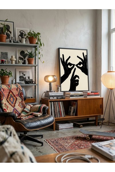 LunaRe Home Art&Design Modern Minimal Soyut Bohem Ahşap Çerçeveli Tablo Çerçe...