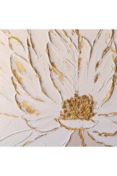 Afkar modern Embossed Plaster Panel with Large Flower Design and Horizontal Gold Accents – Luxurious Decoration Above the Sofa for the Living Room and Hall – Size 120X80 cm – Nude and Gold