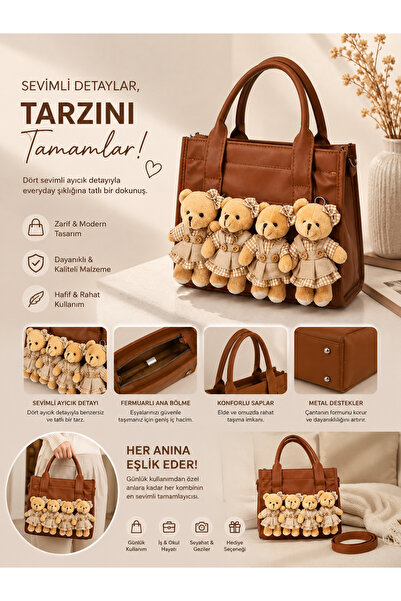 KRAL GRUP TEKSTİL Cute Bear, Women's Shoulder Bag, 4, Teddy Bear Detailed, Zi...