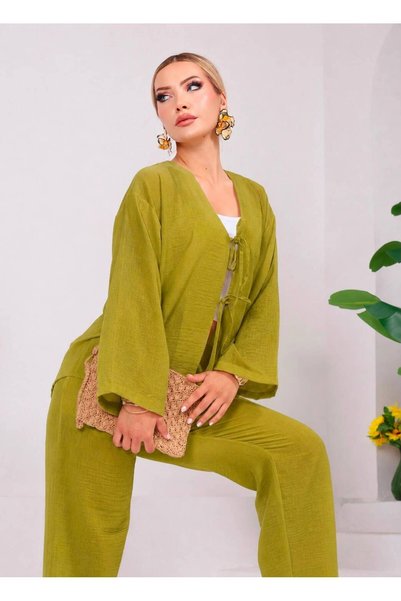 Vegove Bağlama Detaylı Kimono Pantolon Takım