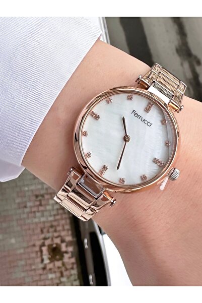 Ferrucci Women's Rose Gold Metal Cord Stone Dial Wristwatch with 2 Years Warr...