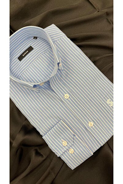 Sarar Woven Linen Fabric Regular Striped Blue Shirt
