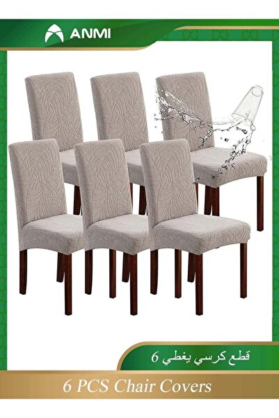 Anmi 6 PCS Waterproof Chair Covers for Dining Room, Stretch Jacquard Dining C...