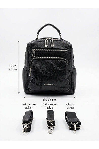 Just Polo İthal Model Hem Sırt Hem Omuz Çantası: Çok Gözlü Siyah Gündelik & S...